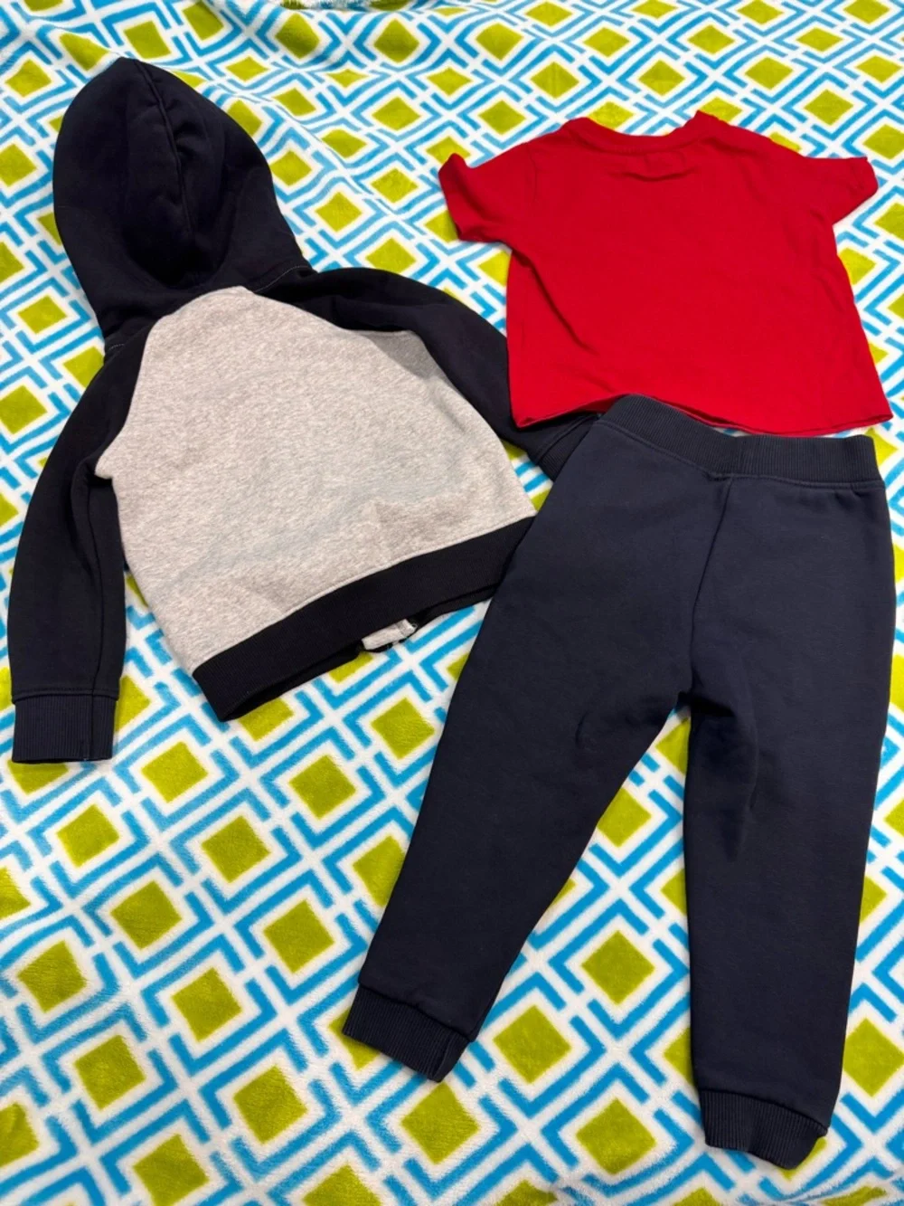 Eddie Bauer Red Tee with Gray & Navy Hoodie Jogger Set
